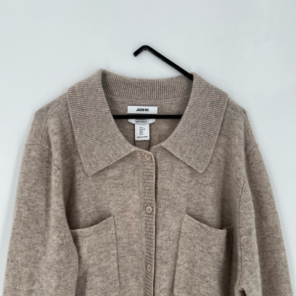 Jason Wu Cashmere Button Down Collared Patch Pocket Shirt Sweater Cardigan - Picture 2 of 8